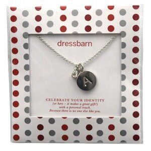 Silver Tone Initial A Disc Necklace with Crystal Accent